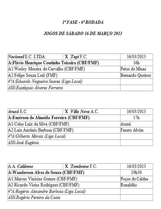 Escala árbitros 6ª rodada